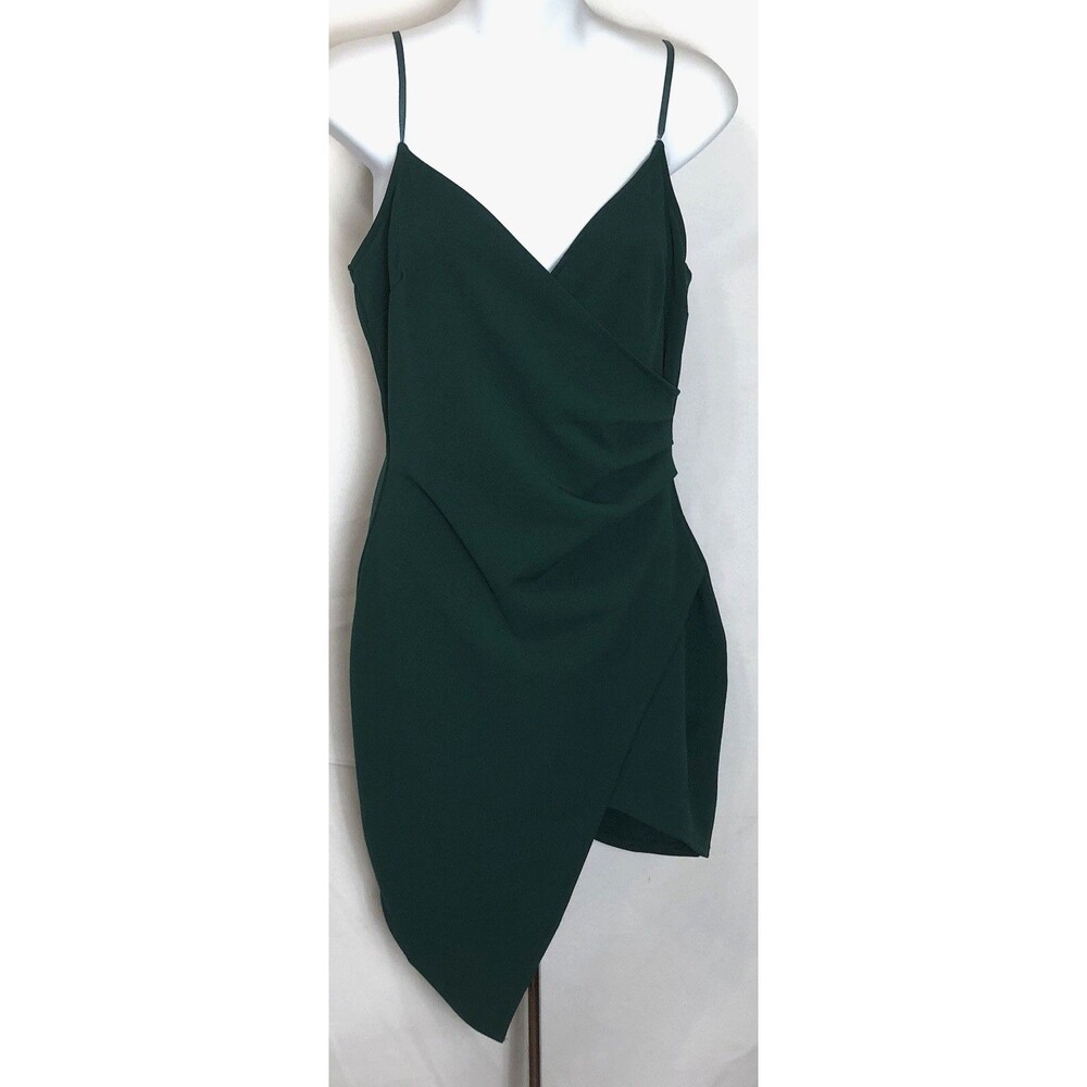 Love Nickie Lew Midi Slip Dress Gown L Jrs Green Hi Lo Hem Cocktail Y2K Classic